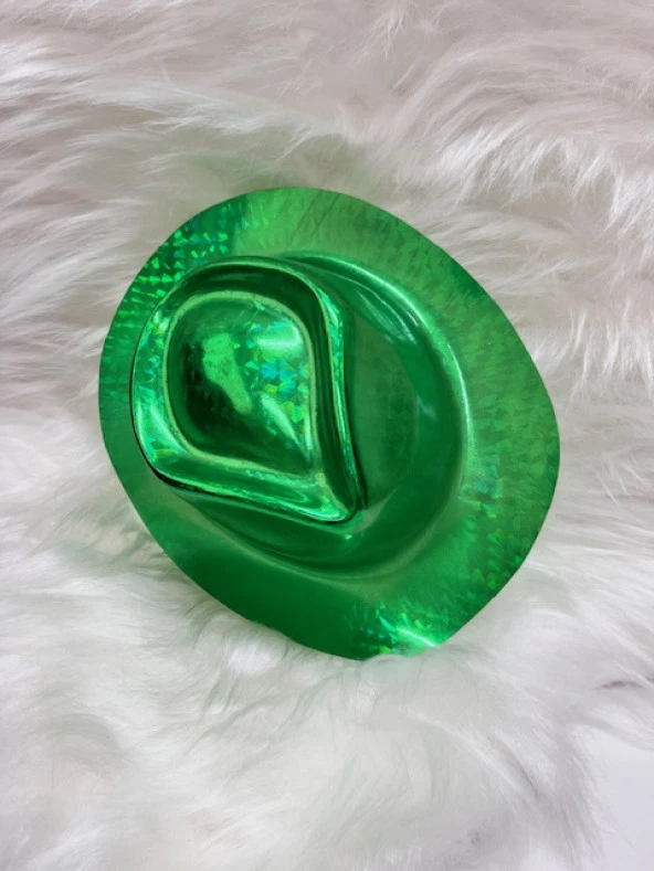 Yeşil Renkli Lazer Hologramlı Kovboy Şapkası 30x25 cm