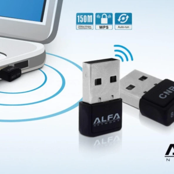 Alfa UW06 150 Mbps Wifi Adaptör, Realtek RTL8188FTV USB Dongle, PC Wifi Adaptör (Windows 10/11 Tak Çalıştır) - Resim 3