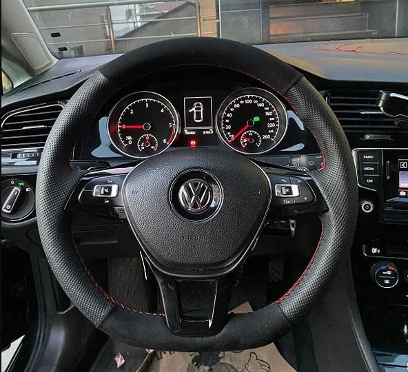 Golf 7-Jetta-Passat-Tiguan-Polo-T-Roc F1 UYUMLU Tüylü alcantra direksiyon kılıfı