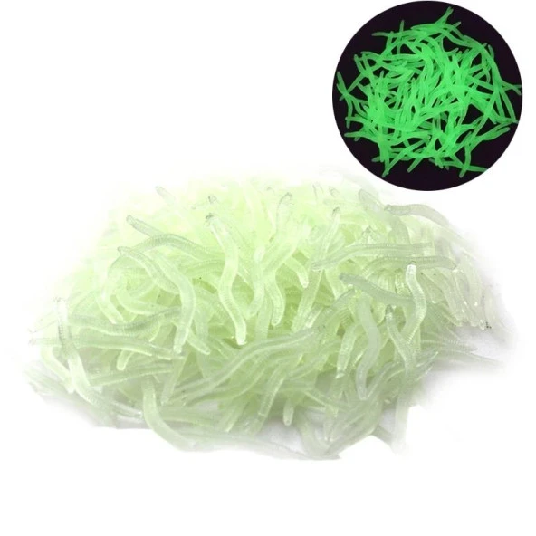 Valkyrie 200 Adet Kutulu Fosforlu 3,5cm Yapay Silikon Solucan Balık Yemi - Gerçekçi Görünüm - Parlayan Solucan 200 adet