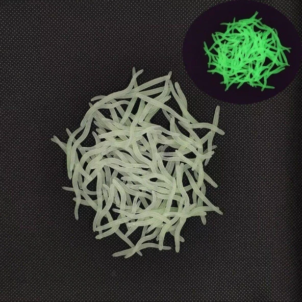 Valkyrie 200 Adet Kutulu Fosforlu 3,5cm Yapay Silikon Solucan Balık Yemi - Gerçekçi Görünüm - Parlayan Solucan 200 adet - 5