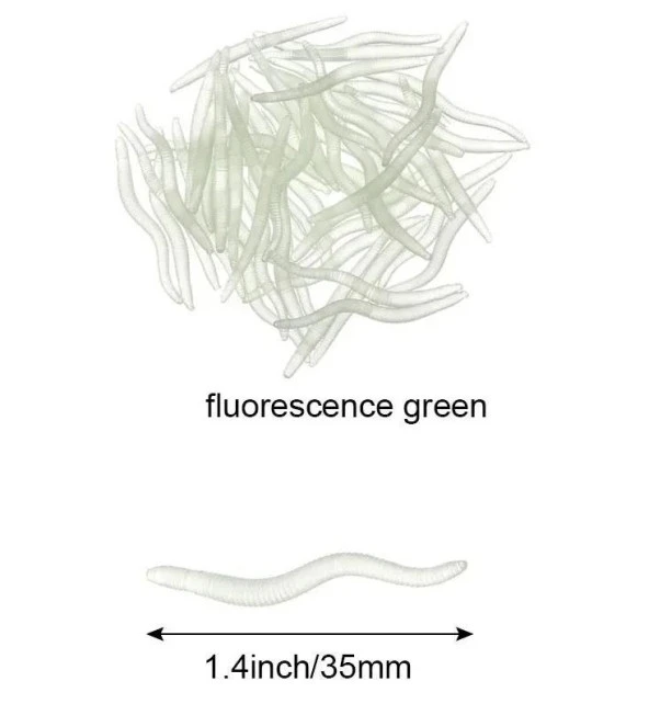 Valkyrie 200 Adet Kutulu Fosforlu 3,5cm Yapay Silikon Solucan Balık Yemi - Gerçekçi Görünüm - Parlayan Solucan 200 adet - 6