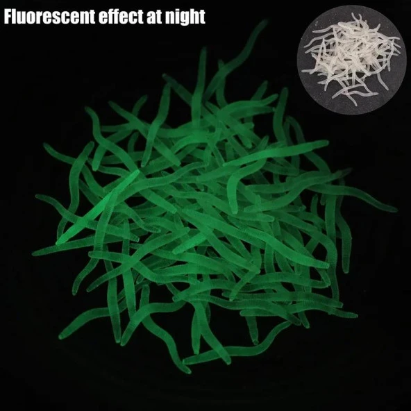 Valkyrie 200 Adet Kutulu Fosforlu 3,5cm Yapay Silikon Solucan Balık Yemi - Gerçekçi Görünüm - Parlayan Solucan 200 adet - 8