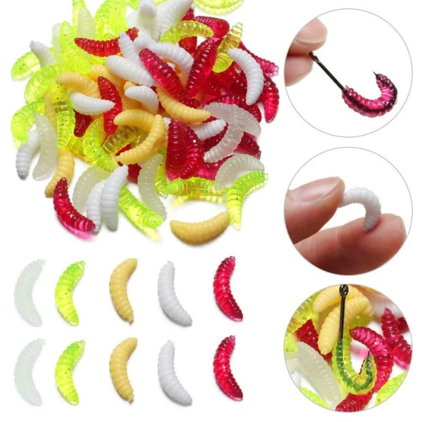 Valkyrie 200 Adet 2,4cm Yumuşak Silikon Kurtçuk Olta Balık Yemi - 4 Farklı Renk - Fosforlu - 3