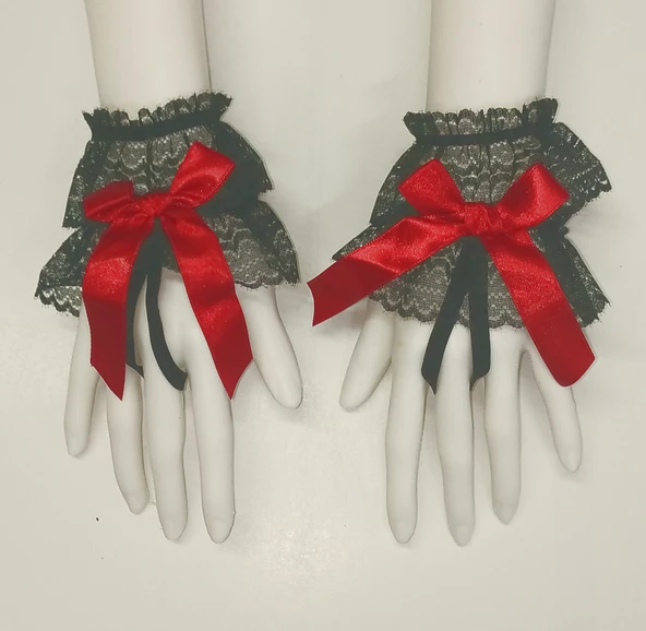 ASM1285Y Kadın 2 Li Siyah Dantel El Bilekliği Gelinlik Aksesuarı - 3