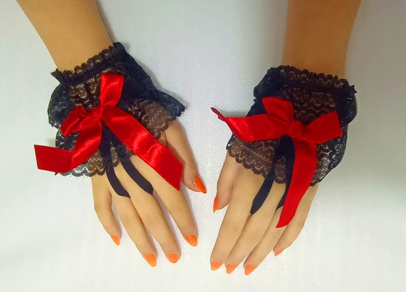 ASM1285Y Kadın 2 Li Siyah Dantel El Bilekliği Gelinlik Aksesuarı - 9