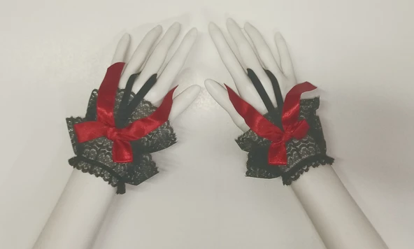 ASM1285Y Kadın 2 Li Siyah Dantel El Bilekliği Gelinlik Aksesuarı - 8