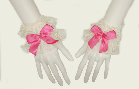 ASM1284Y Kadın 2 Li Ekru Dantel El Bilekliği Gelinlik Aksesuarı - 4