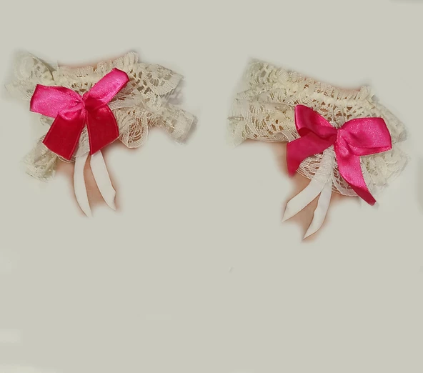 ASM1284Y Kadın 2 Li Ekru Dantel El Bilekliği Gelinlik Aksesuarı - 7