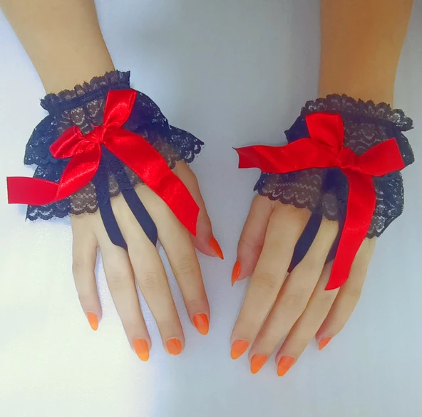 ASM1285Y Kadın 2 Li Siyah Dantel El Bilekliği Gelinlik Aksesuarı - 6