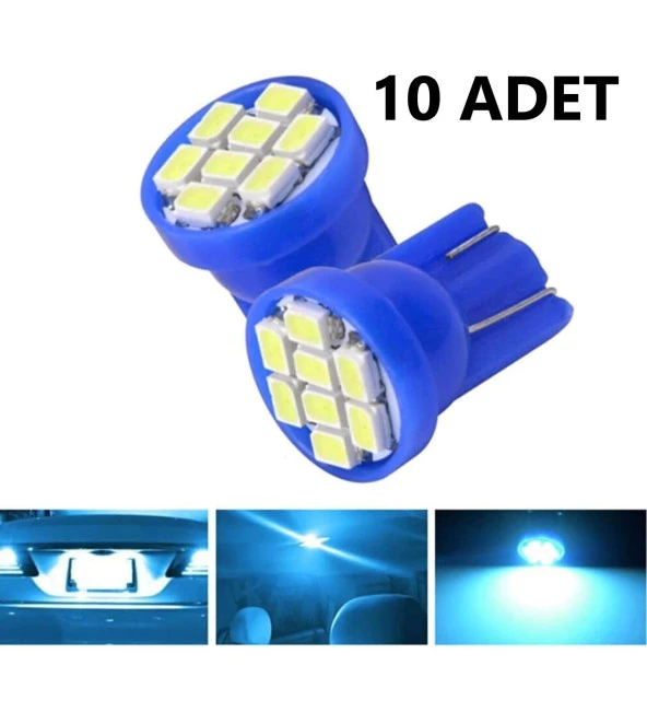 10 Adet Buz Mavi T10 Park Ledi Mini 8 Ledli Model