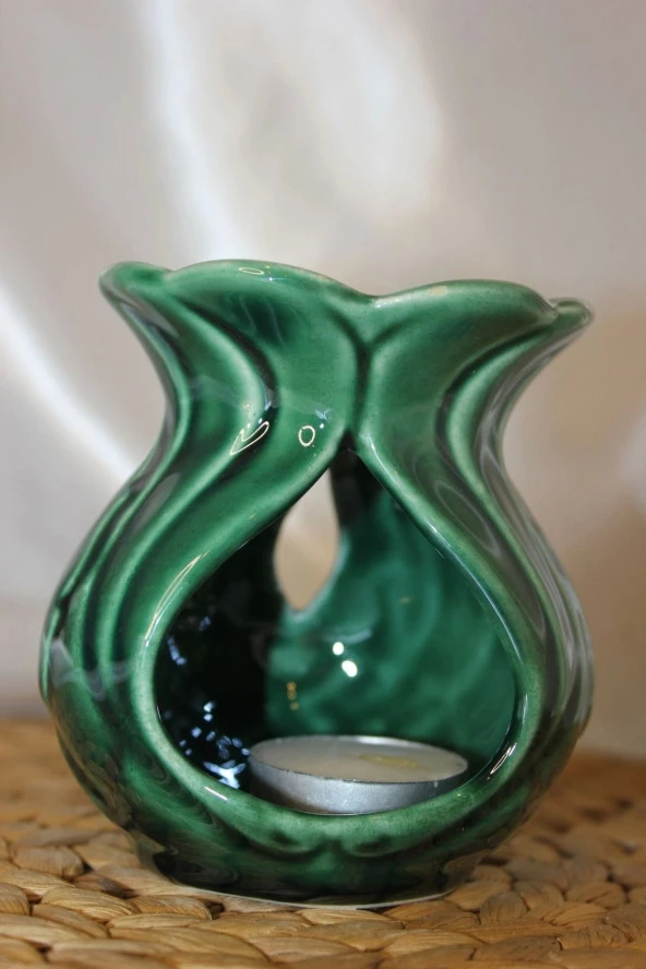 Buhardanlık Seramik Lale Feng Şuı Buhurdanlık Yeşil - 2