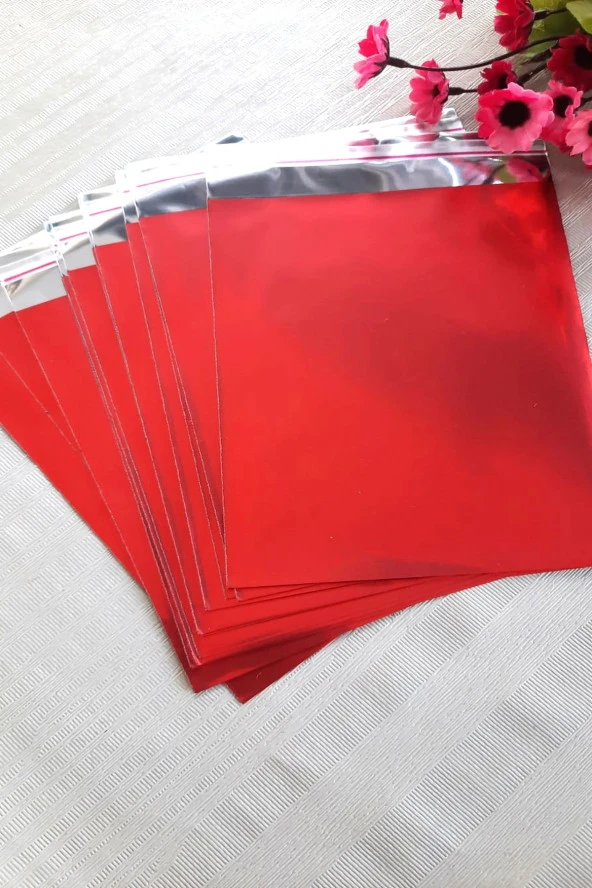 Kırmızı Janjanlı 10 Adet Hediye Paketi - Yapışkanlı - 12 x 17 cm - 3