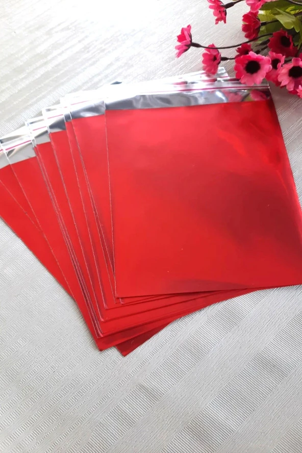 Kırmızı Janjanlı 10 Adet Hediye Paketi - Yapışkanlı - 12 x 17 cm - 5
