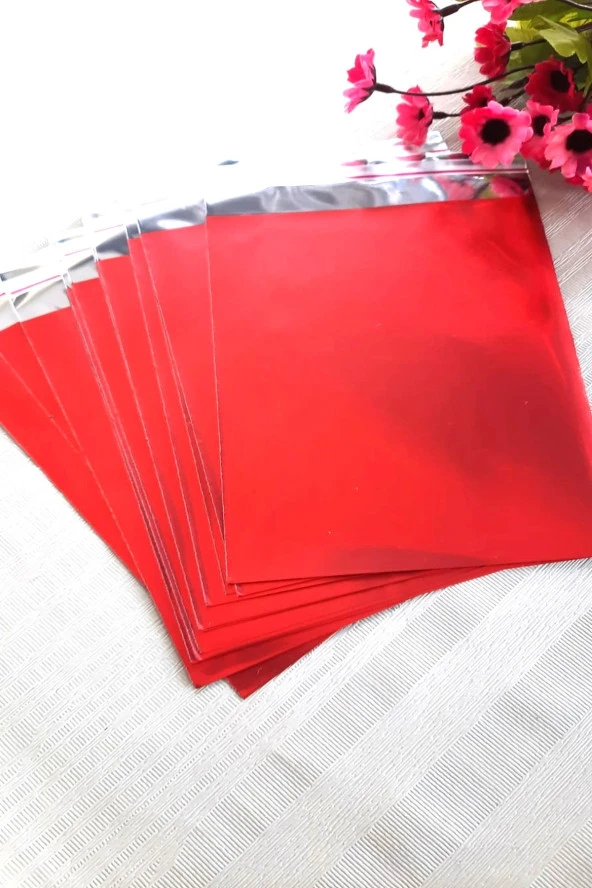 Kırmızı Janjanlı 10 Adet Hediye Paketi - Yapışkanlı - 12 x 17 cm - 6