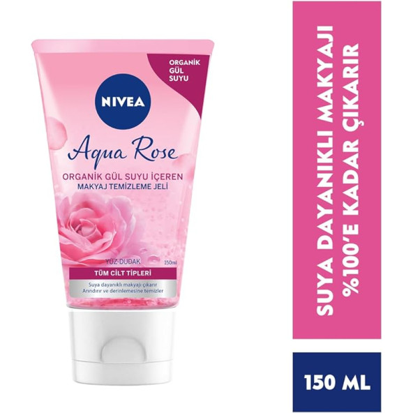 NIVEA Aqua Rose Organik Gül Suyu İçeren Makyaj Temizleme Jeli, Yüz Temizleyici, 150 ml 2'li