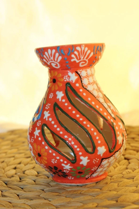 Buhardanlık Seramik El İşi Çini Motifli Buhurdanlık Oranj - Resim 5