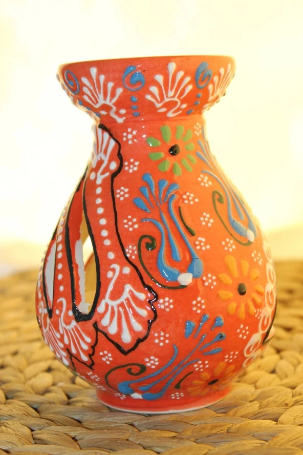 Buhardanlık Seramik El İşi Çini Motifli Buhurdanlık Oranj - Resim 9