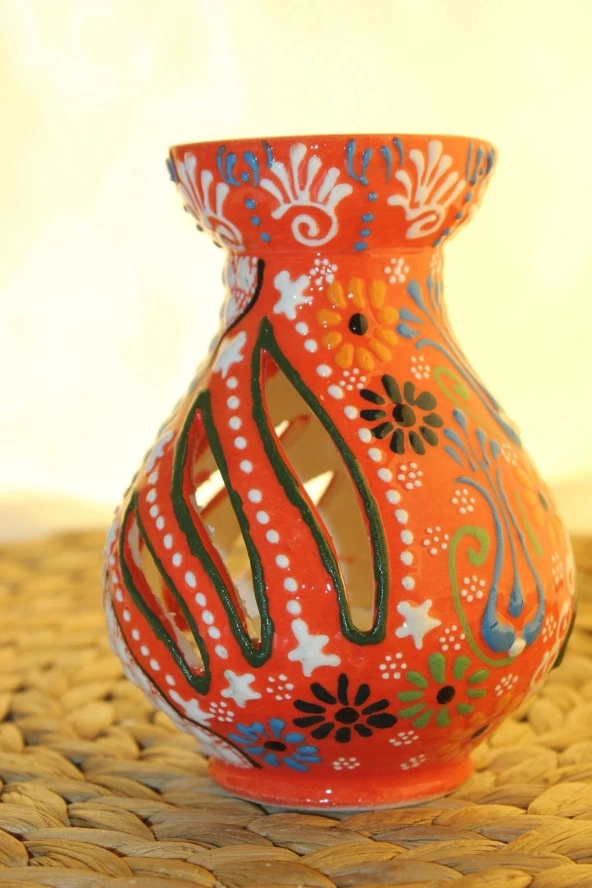 Buhardanlık Seramik El İşi Çini Motifli Buhurdanlık Oranj - Resim 11