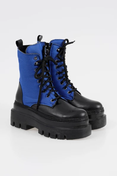 Kadın Bağcıklı Postal Bot Kalın Taban Yanı Desenli Fermuarlı Kışlık Bot - 11