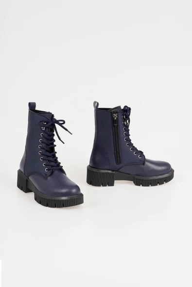 Kadın Bağcıklı Postal Bot Kalın Taban Fermuarlı Kışlık Bot - Resim 8