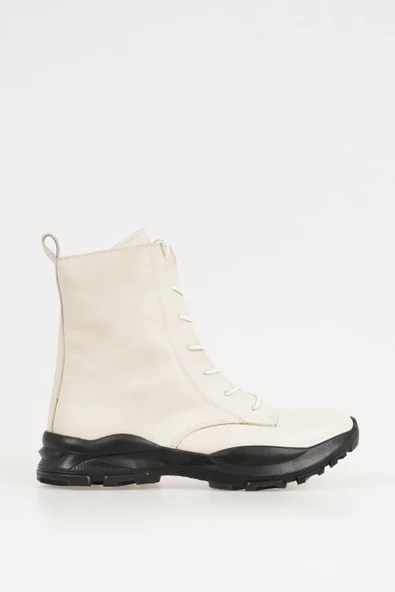 Hakiki Deri Kadın Bağcıklı Bot Spor Taban Fermuarlı Kışlık Ayakkabı - 2