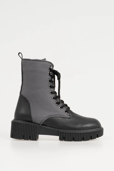 Kadın Bağcıklı Postal Bot Kalın Taban Fermuarlı Kışlık Bot - Resim 4