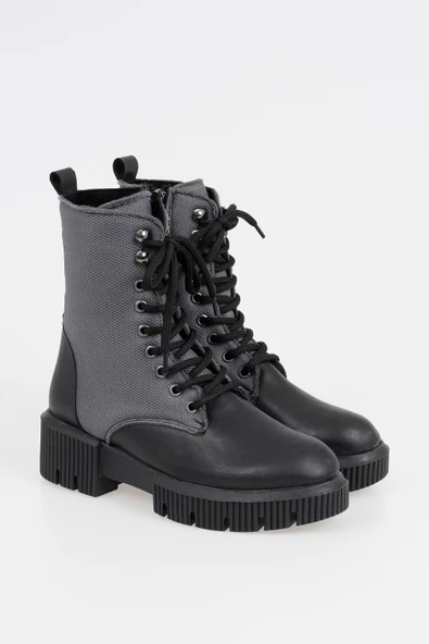 Kadın Bağcıklı Postal Bot Kalın Taban Fermuarlı Kışlık Bot - Resim 6