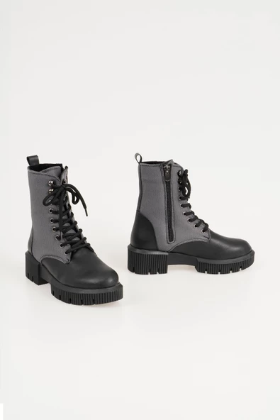 Kadın Bağcıklı Postal Bot Kalın Taban Fermuarlı Kışlık Bot - Resim 5