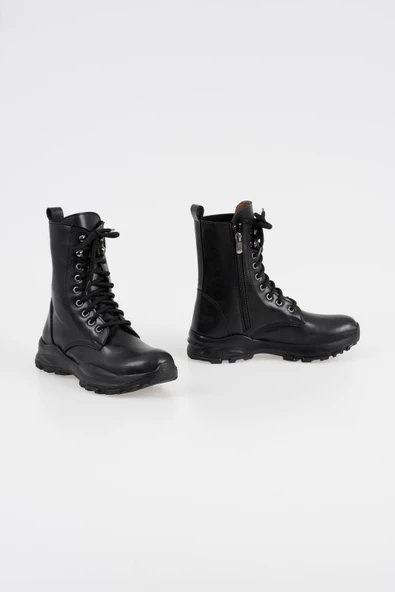 Kadın Bağcıklı Bot Spor Taban Fermuarlı Yan Desenli Kışlık Bayan Ayakkabı - 5