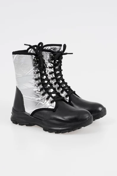 Kadın Bağcıklı Bot Spor Taban Fermuarlı Yan Desenli Kışlık Bayan Ayakkabı