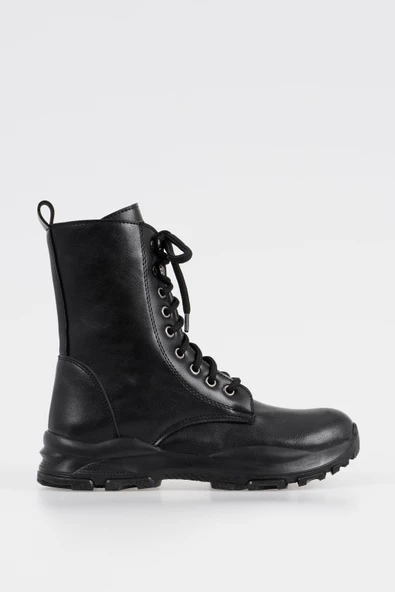 Kadın Bağcıklı Bot Spor Taban Fermuarlı Yan Desenli Kışlık Bayan Ayakkabı - 4