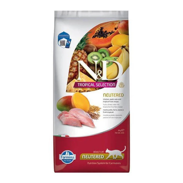 N&D Tropical Tavuklu Kısırlaştırılmış Kedi Maması 10 KG