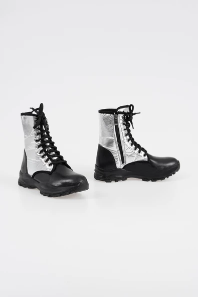 Kadın Bağcıklı Bot Spor Taban Fermuarlı Yan Desenli Kışlık Bayan Ayakkabı - 2