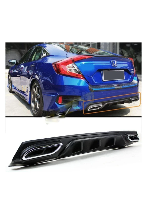 Honda Civic Difüzör FC5 ( 2016-2022-2023 ) Parlak Siyah (Piano Black) Tampon Eki Egzoz Uclu ürün görseli 1
