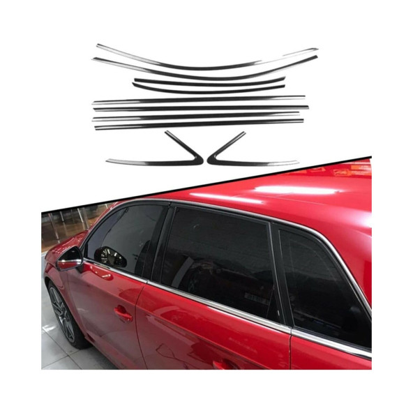Audi A3 SD Cam Çerçevesi 10 Parça 2013-2023 Komple Set Paslanmaz Çelik Krom Cam Çıtası - 2