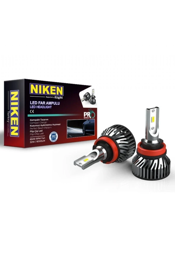 Pro Serisi Led Xenon Zenon H11 6500k - Şimşek Etkili Fan Soğutmalı 800 Lümen