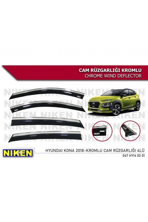 Hyundai Kona 2018-2022 Uyumlu Kromlu Cam Rüzgarlığı 4lü Set