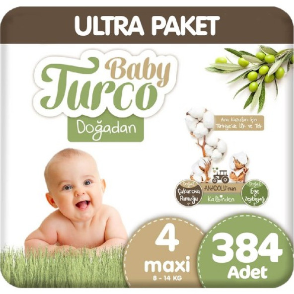 Baby Turco Doğadan 4 Beden Maxi 384'lü Bebek Bezi ürün görseli 1