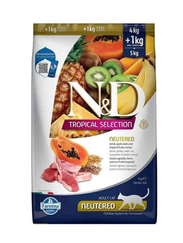 N&D Tropical Selection Kuzu Etli Kısırlaştırılmış Kedi Maması 4+1 kg