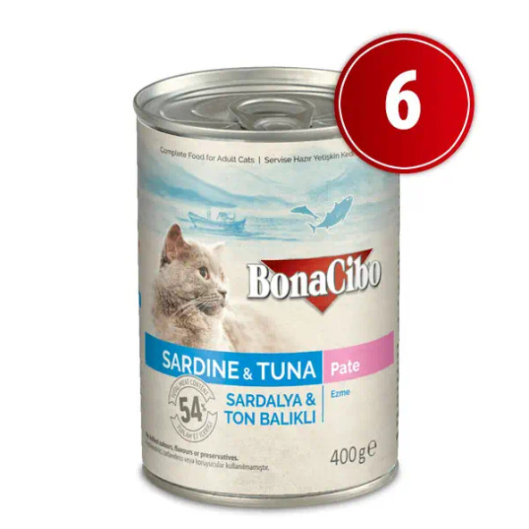 Bonacibo Ezme Sardalya ve Ton Balıklı Yaş Kedi Maması 6 x 400 Gr