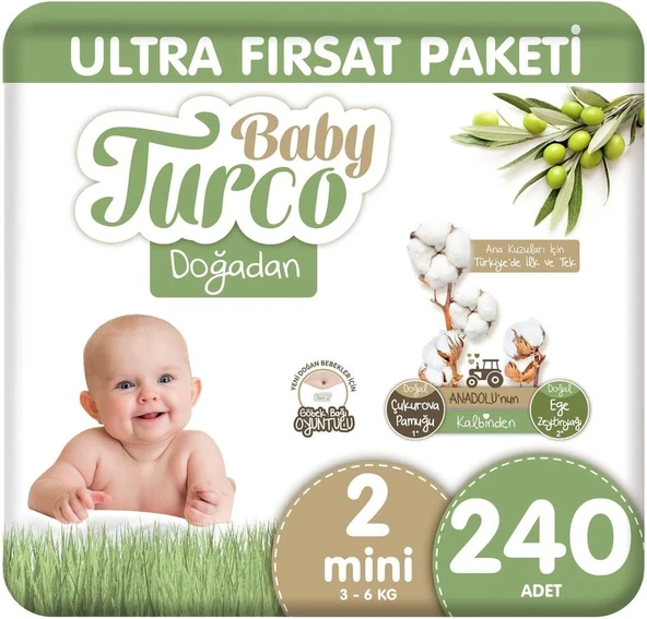 Baby Turco Doğadan 2 Numara Mini 240'lı Bebek Bezi