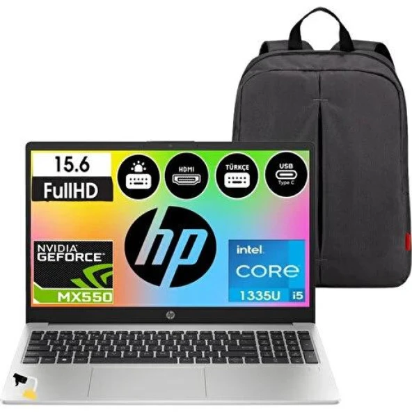 Hp 250 G10 Intel Core I5 1335U 8gb 512SSD Nvıdıa Geforce MX550 2gb 15.6 Fullhd Freedos Klavye Işıklı Taşınabilir Bilgisayar 8A539EA Snertech Çanta Hediye