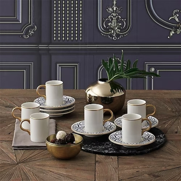 GÜRAL PORSELEN CAMELİA 12 PRÇ BONE TÜRK KAHVESİ FİNCAN TAKIMI 5552