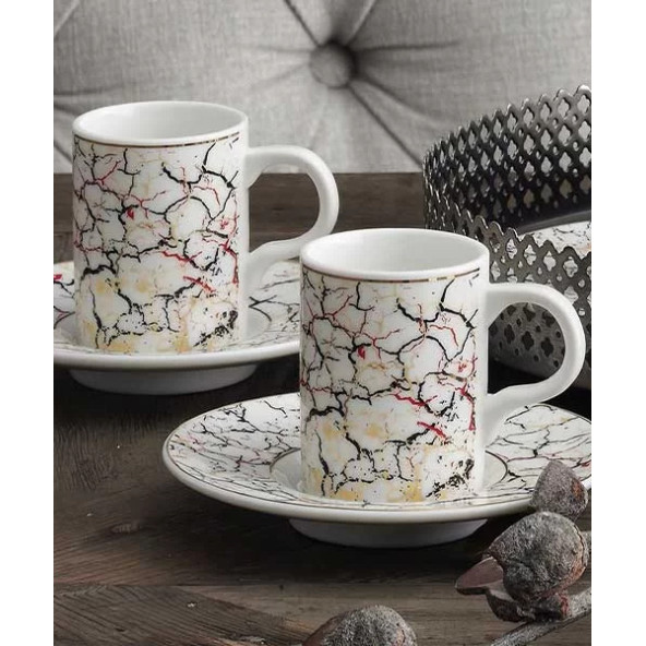 GÜRAL PORSELEN CAMELİA 6 KİŞ BONE KAHVE FİNCAN TAKIMI 5605 - 2