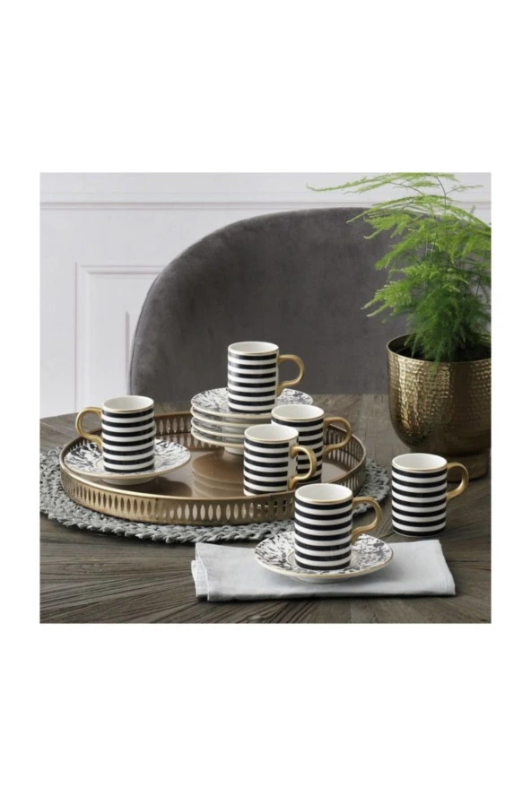 GÜRAL PORSELEN CAMELİA 6 KİŞİLİK BONE KAHVE FİNCAN TAKIMI 5554