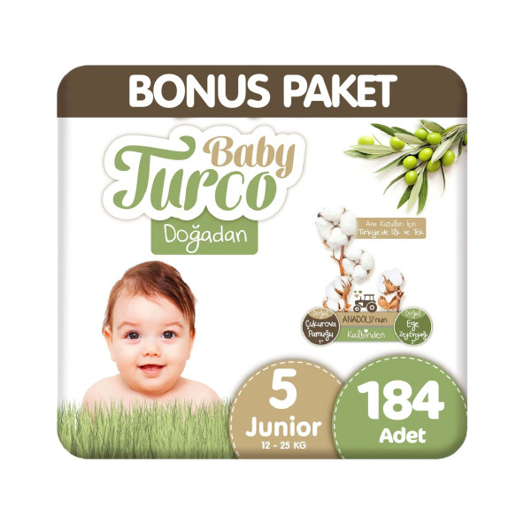 Baby Turco Doğadan 5 Numara Junior 184'Lü Bebek Bezi ürün görseli 1