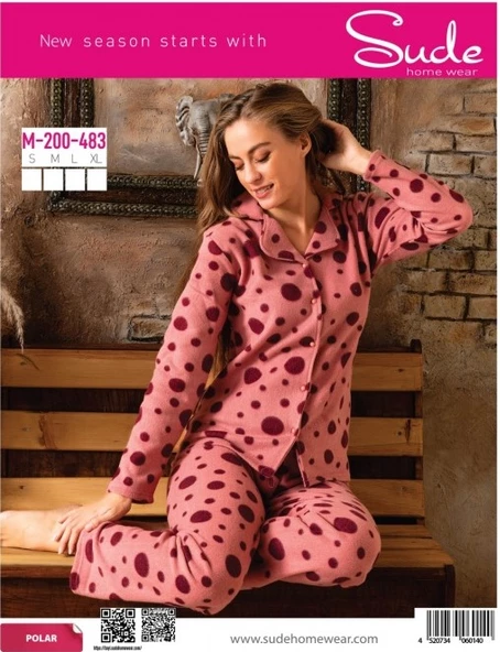 Sude M-200-483 Puantiyeli Polar Gömlek Kadın Pijama Takımı