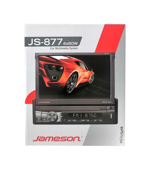 Jameson JS-877 Kamera 7'' Indash USB/SD/BT/AUX/Mirror Link/Kamera/Çıkma kafa/Kumanda/4X60W
