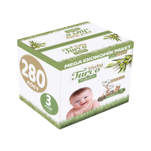 Baby Turco Doğadan 3 Beden Midi 280'li Bebek Bezi
